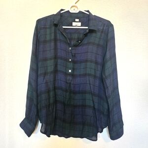 Ann Taylor Loft | Lightweight Button Down Shirt | Navy Plaid
